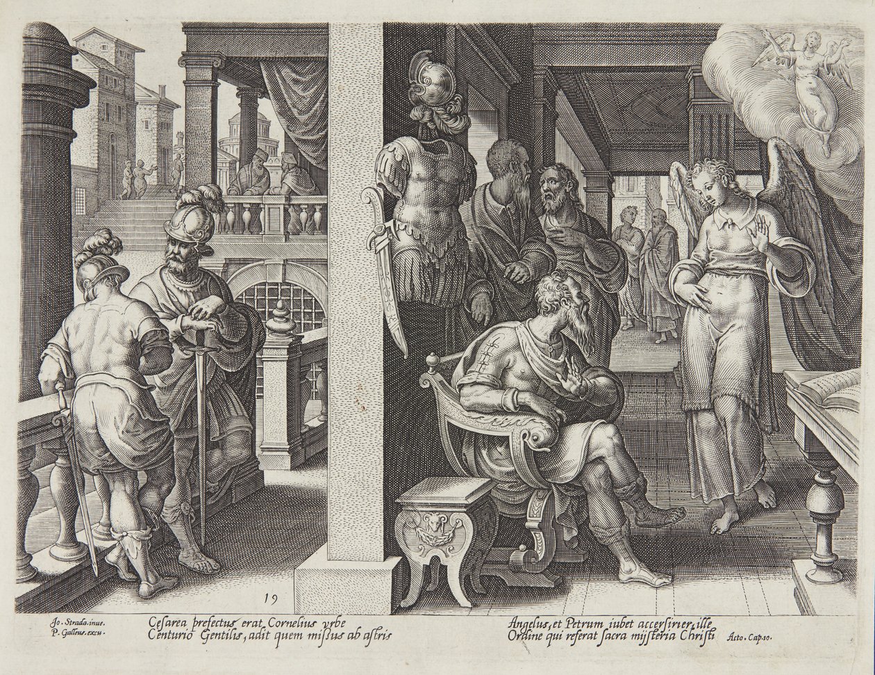 O anjo enviando Cornélio para São Pedro de Philips Galle
