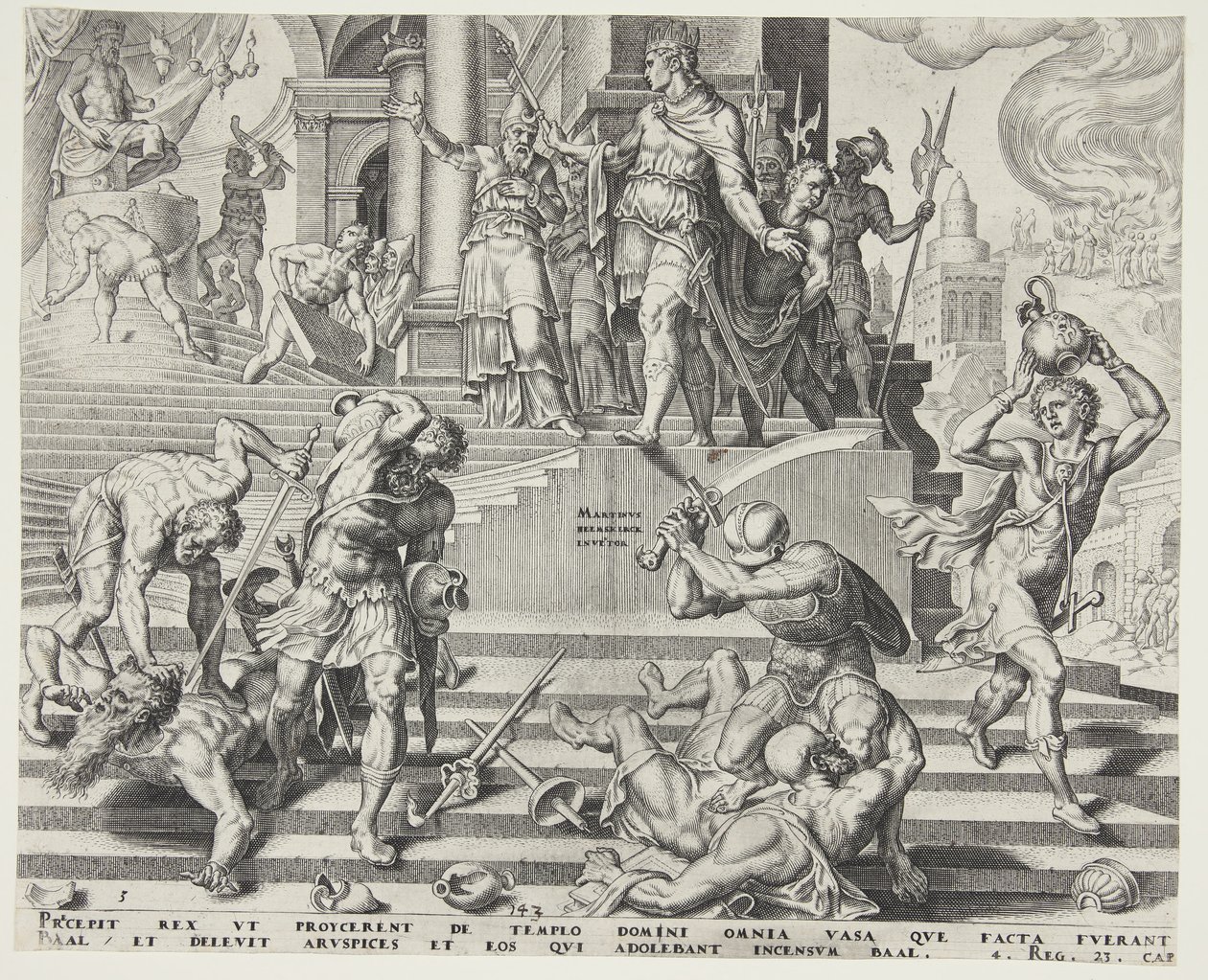 A destruição do Templo de Baal e a matança de seus sacerdotes de Philips Galle
