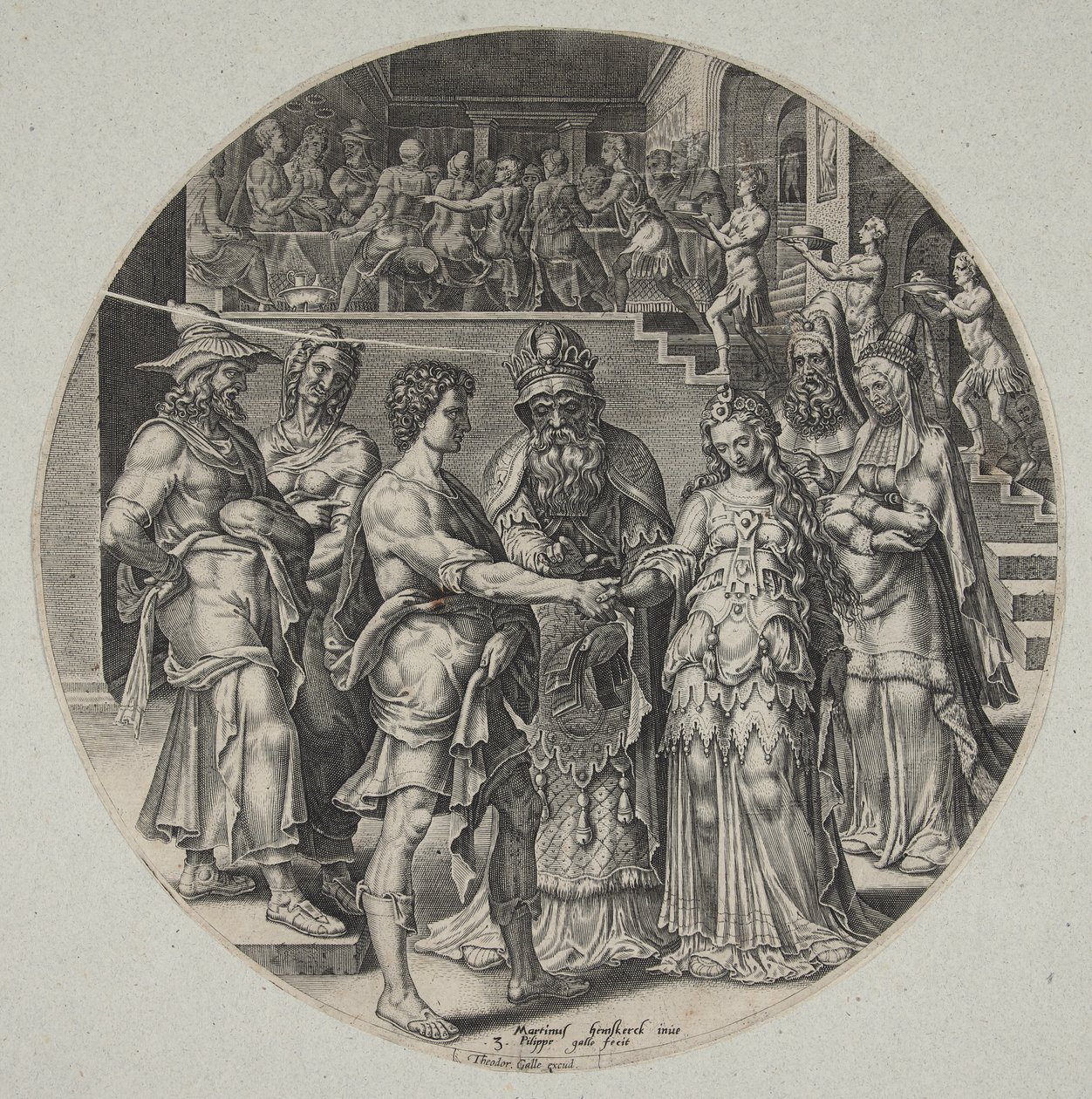 O casamento de Sansão e a mulher filistéia de Philips Galle
