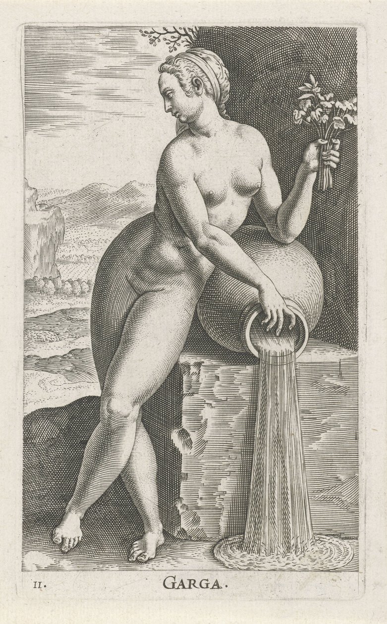 Ajuda Waternimf Garga (título no objeto) Stroom- a waternymph (título da série) Nympharum oceanitidum, Ephydridum potamidum naiadum (título da série) de Philips Galle