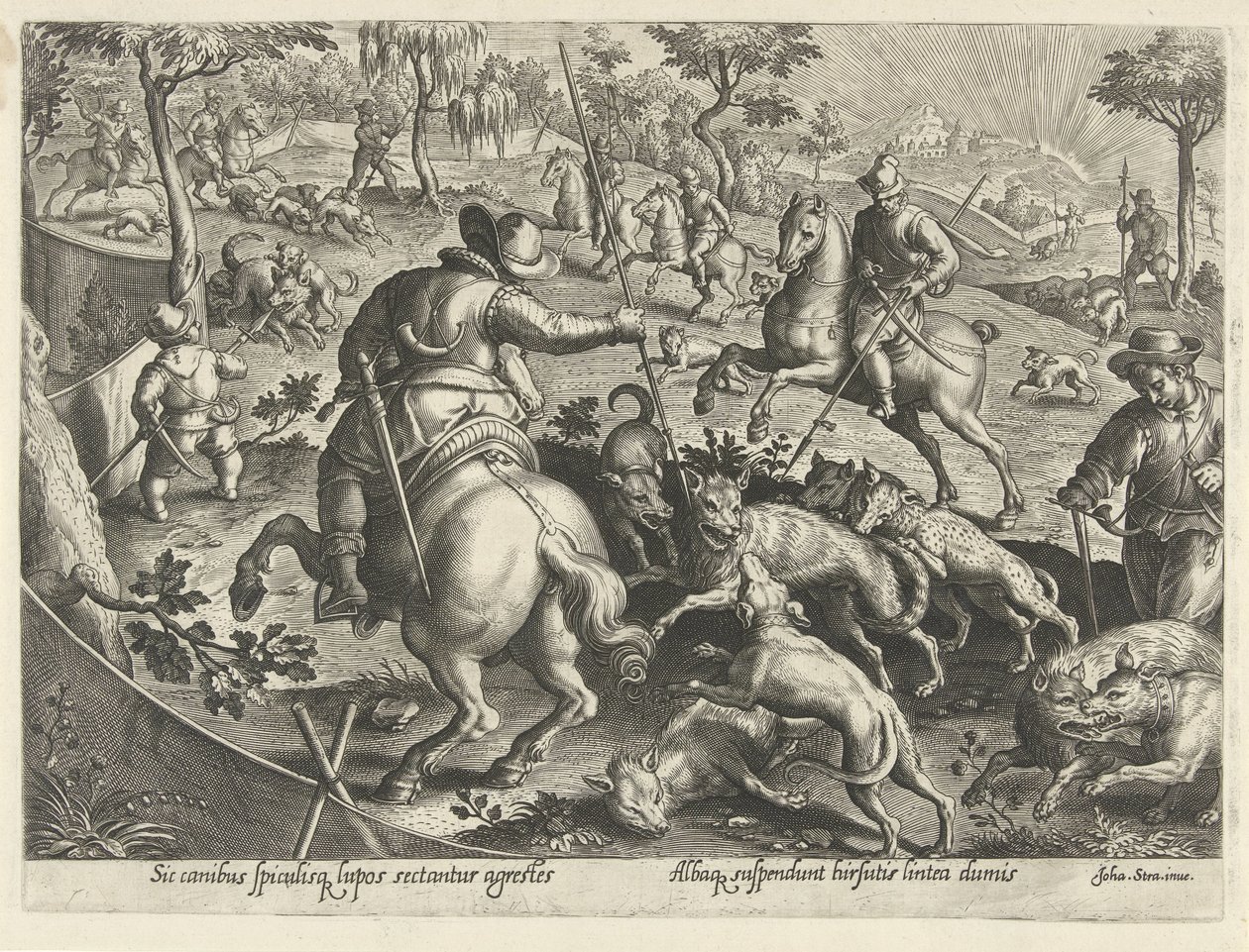 Wolvenjacht encontrou a esperança Jachttaferelen (título da série) Em que todo tipo de caça, caça e pesca (título da série) de Philips Galle
