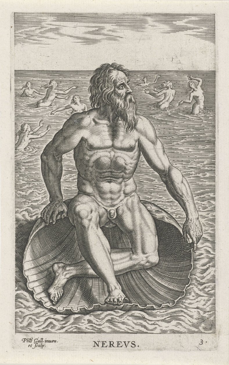 Deus do mar Nereus
Nerevs (título sobre o objecto)
Deuses do rio e do mar (título da série)
Semideorum Marinorum amnicorumque sigillariae imagines perelegantes (título da série) de Philips Galle