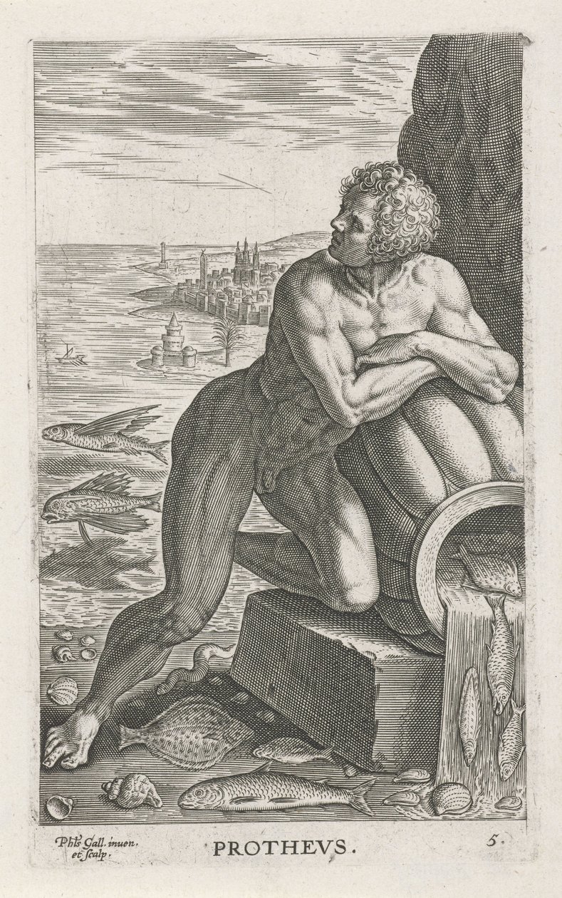Deus do mar Proteus
Prothevs (título sobre o objecto)
Deuses do rio e do mar (título da série)
Semideorum Marinorum amnicorumque sigillariae imagines perelegantes (título da série) de Philips Galle
