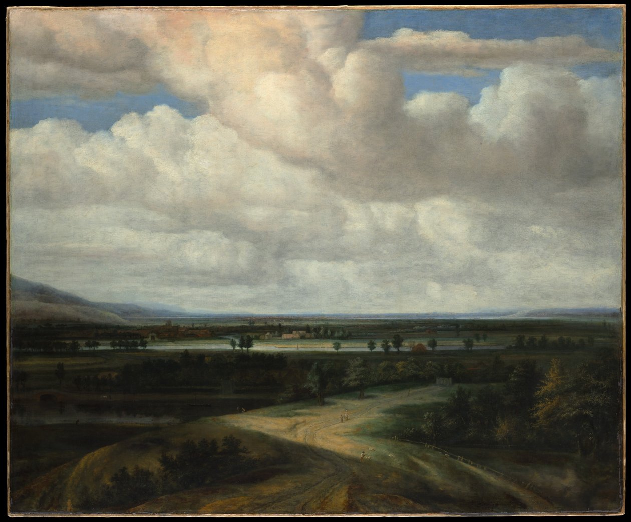 Uma paisagem panorâmica com uma propriedade rural de Philips Koninck