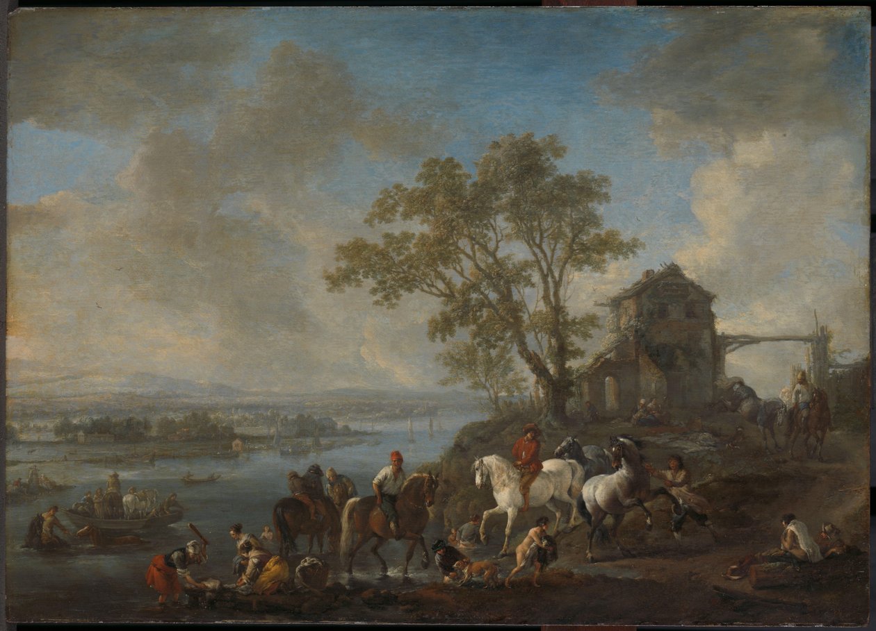 Cavalo em um rio de Philips Wouwerman
