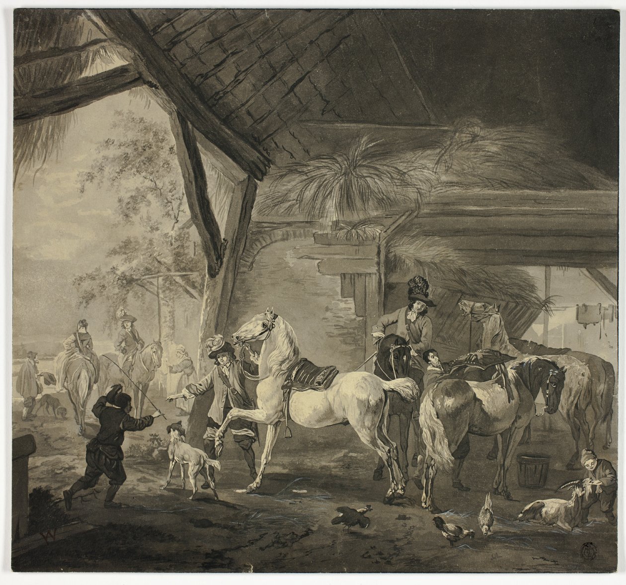 Interior de um estábulo de Philips Wouwerman