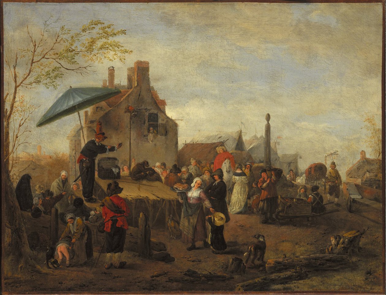 Malabaristas num mercado de Philips Wouwerman