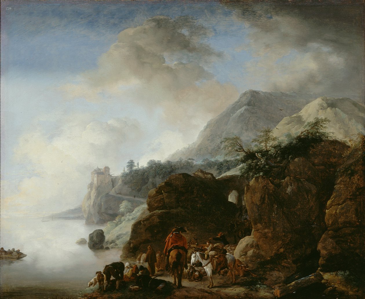 Viajantes à espera de uma balsa de Philips Wouwerman