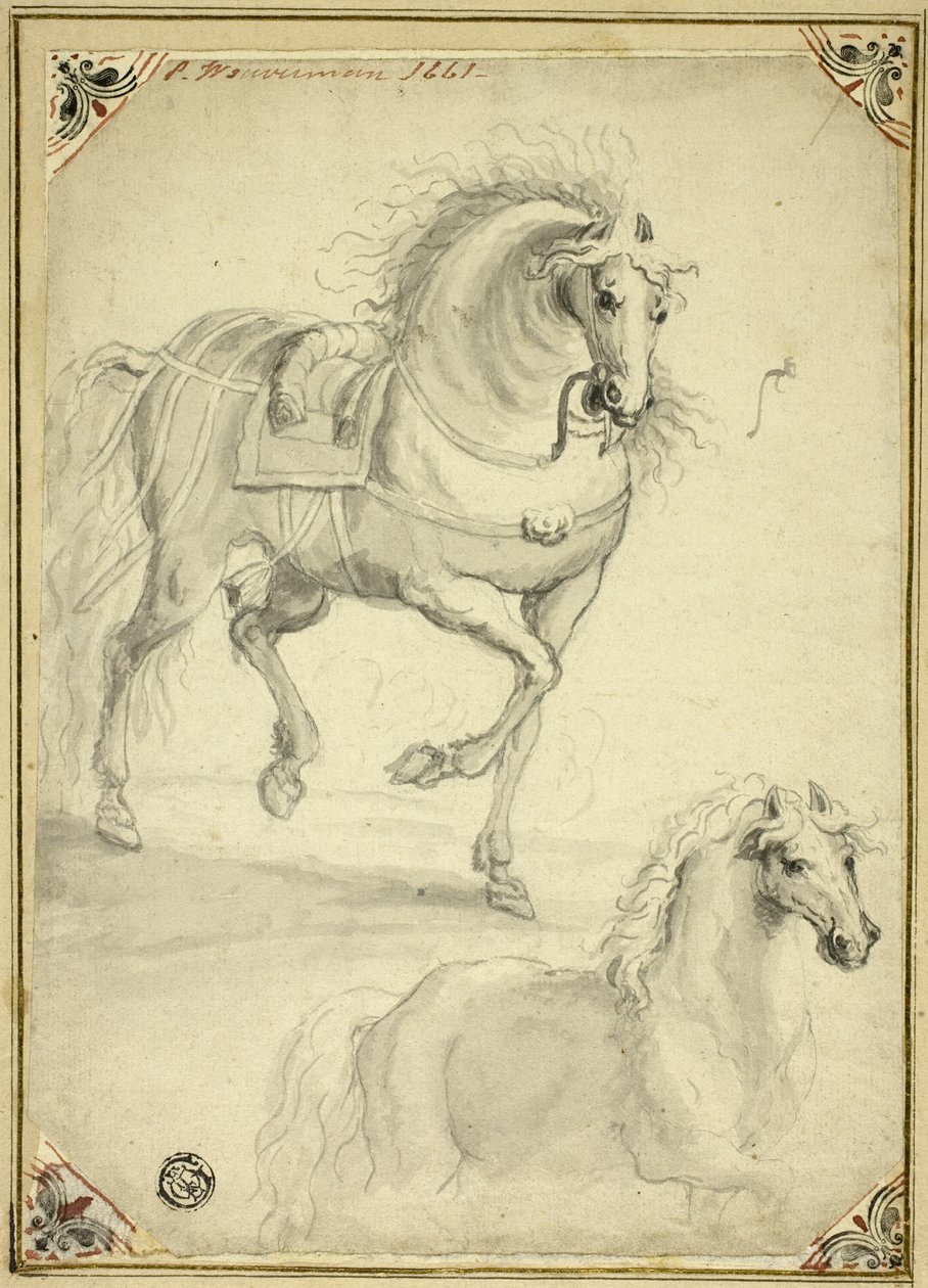 Dois esboços de um cavalo a trote de Philips Wouwerman