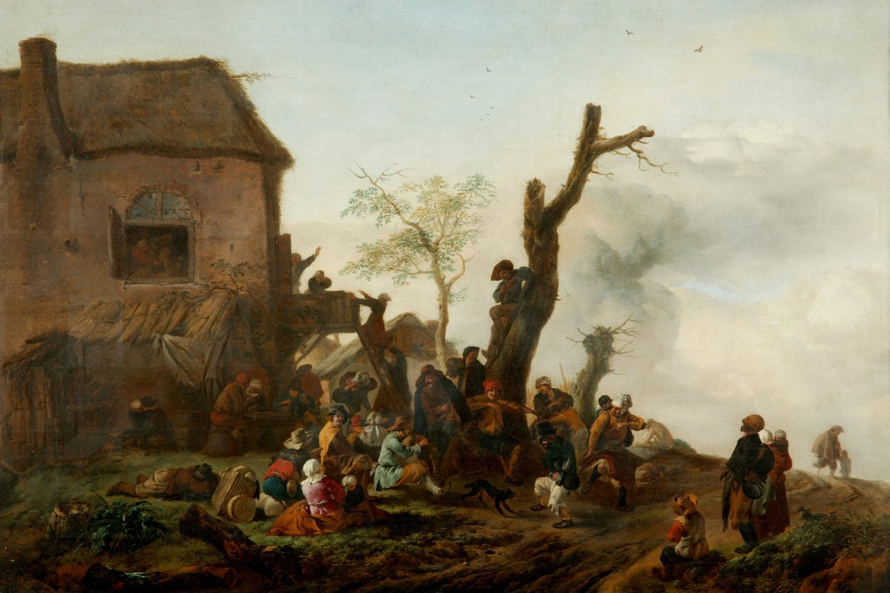 Companhia alegre antes de uma pousada de Philips Wouwermans or Wouwerman
