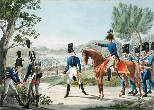 Os novos Pontoneiros Reais Imperiais Austríacos depois das Guerras Napoleónicas, c.1820 (cor litho) de Phillip von (after) Stubenrauch