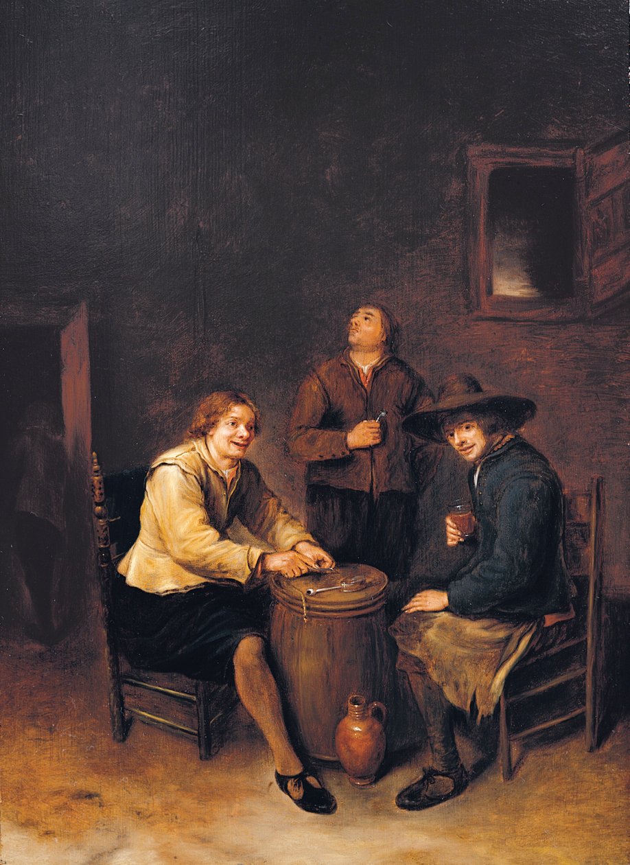 Um interior de taberna com três camponeses merrymaking de Phillips de Koninck