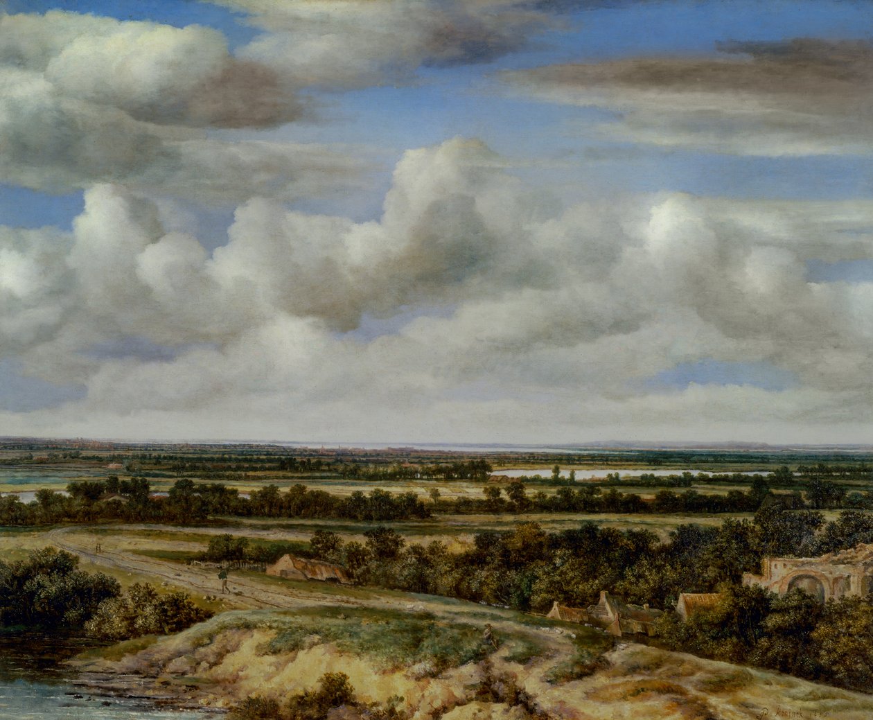 Uma extensa paisagem com uma estrada por um rio, 1655 de Phillips de Koninck