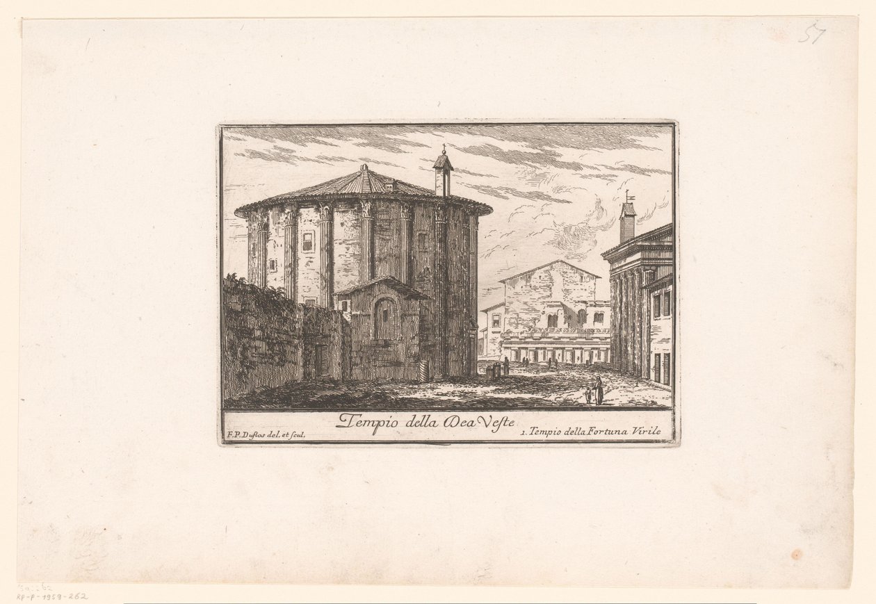 Vista do Templo de Vesta Tempio della Dea Veste (título no objeto) Vistas da Roma Antiga e Moderna (título da série) Varie Vedute di Roma Antica, e Moderna (título da série) de Philothée Francois Duflos