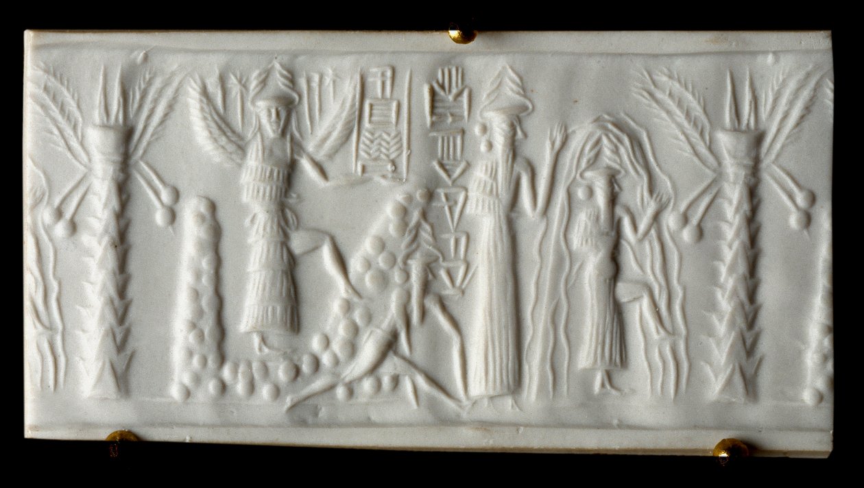 Civilização fenícia: deus da água diz selo de "O nascimento da Primavera". 2200 AC. De Tello. Museu do Louvre de Paris. de Phoenician Phoenician