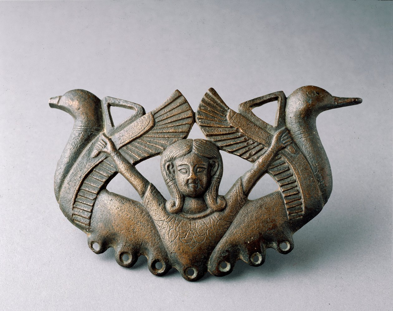 Arte Fenícia: representação da divindade Astarte. É cercado por dois pássaros que decolam. Escultura de bronze do século VI a.C. De Sevilha. Dim. Sevilha de 16 cm, museu arqueológico. de Phoenician School