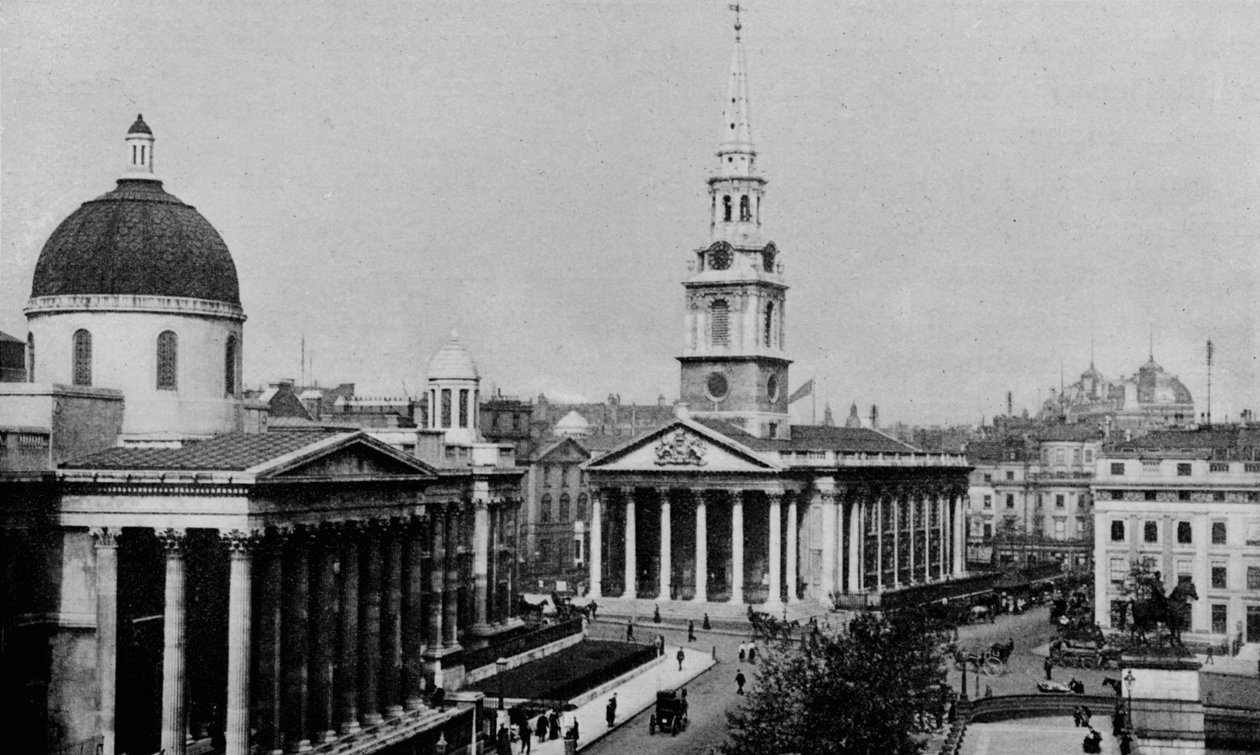 Galeria Nacional e Igreja de St Martin-in-the-Fields, Westminster, Londres, c1910 1911 de Photochrom Co Ltd of London