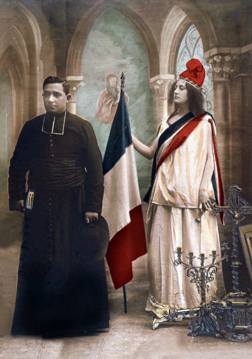 Alegoria da separação entre Igreja e Estado em 1905, ilustração de 1907 (foto colorida) de Photographer French