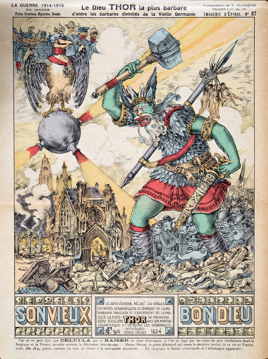Deus Thor a mais bárbara das divindades bárbaras da antiga Germânia, da História da Terceira República, Vol. I, História Política, pub.1933 (cor litho) de Photographer French