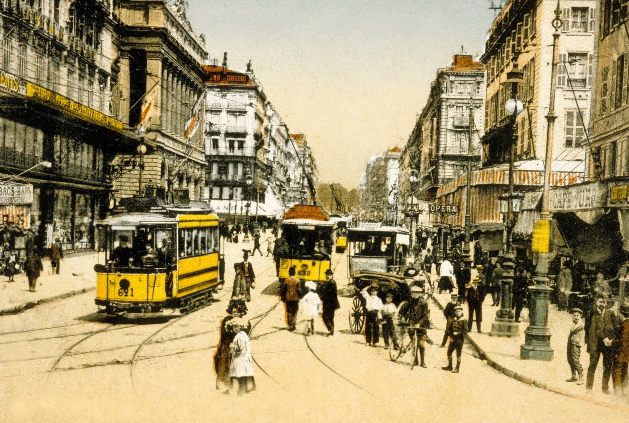 The Cannebiere with Tramways, Marselha, França, c. 1900 (foto) de Photographer French