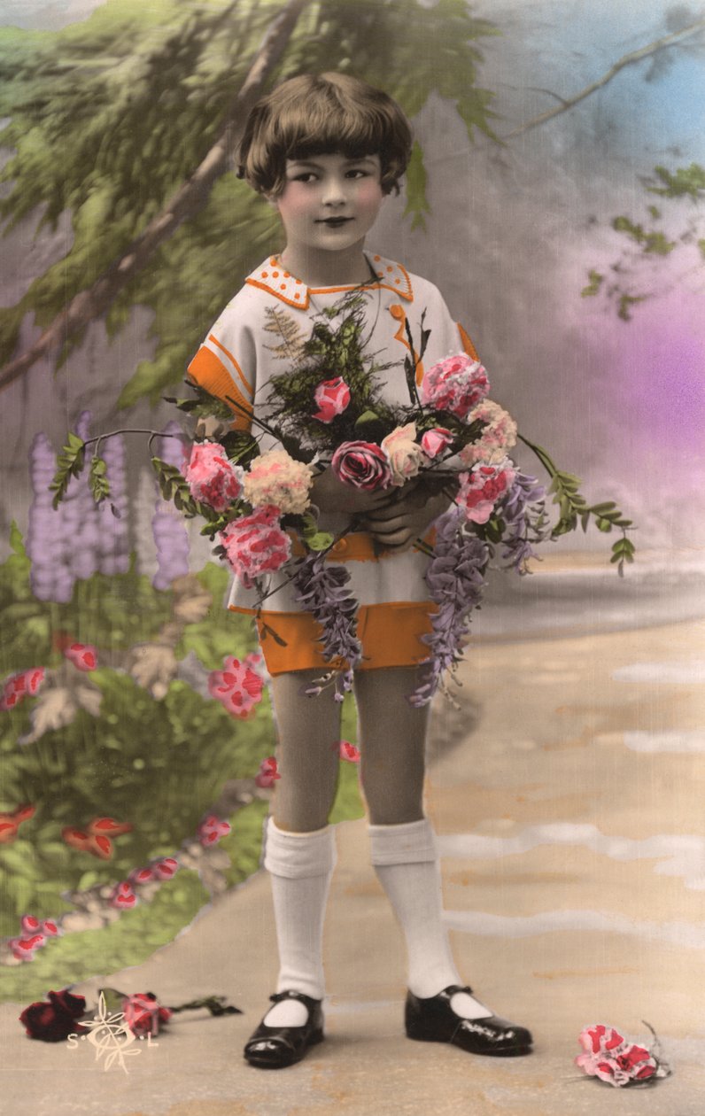 Jovem Rapaz Francês segurando rosas de Photographer French
