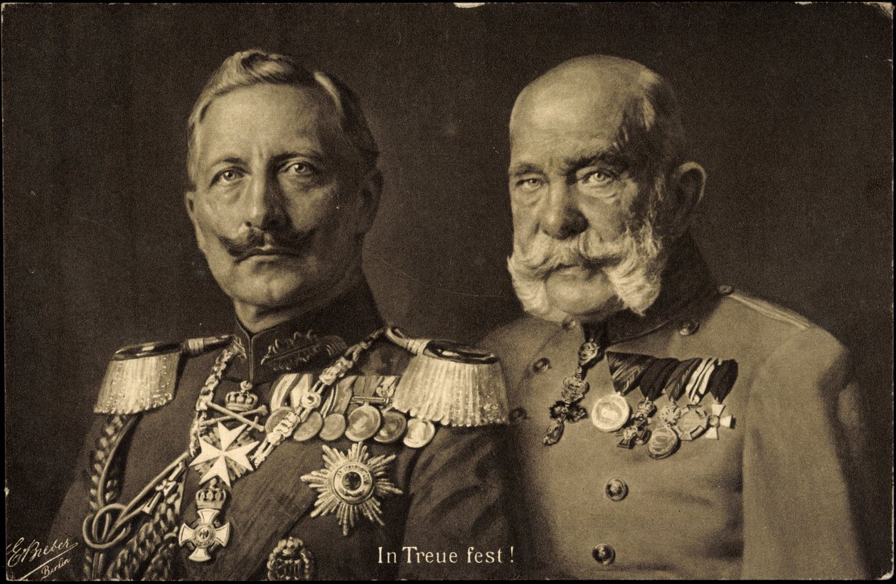 Ak Kaiser Wilhelm II da Prússia com o Imperador Franz Josef I da Áustria, lealdade (fotografia a preto e branco) de Photographer German