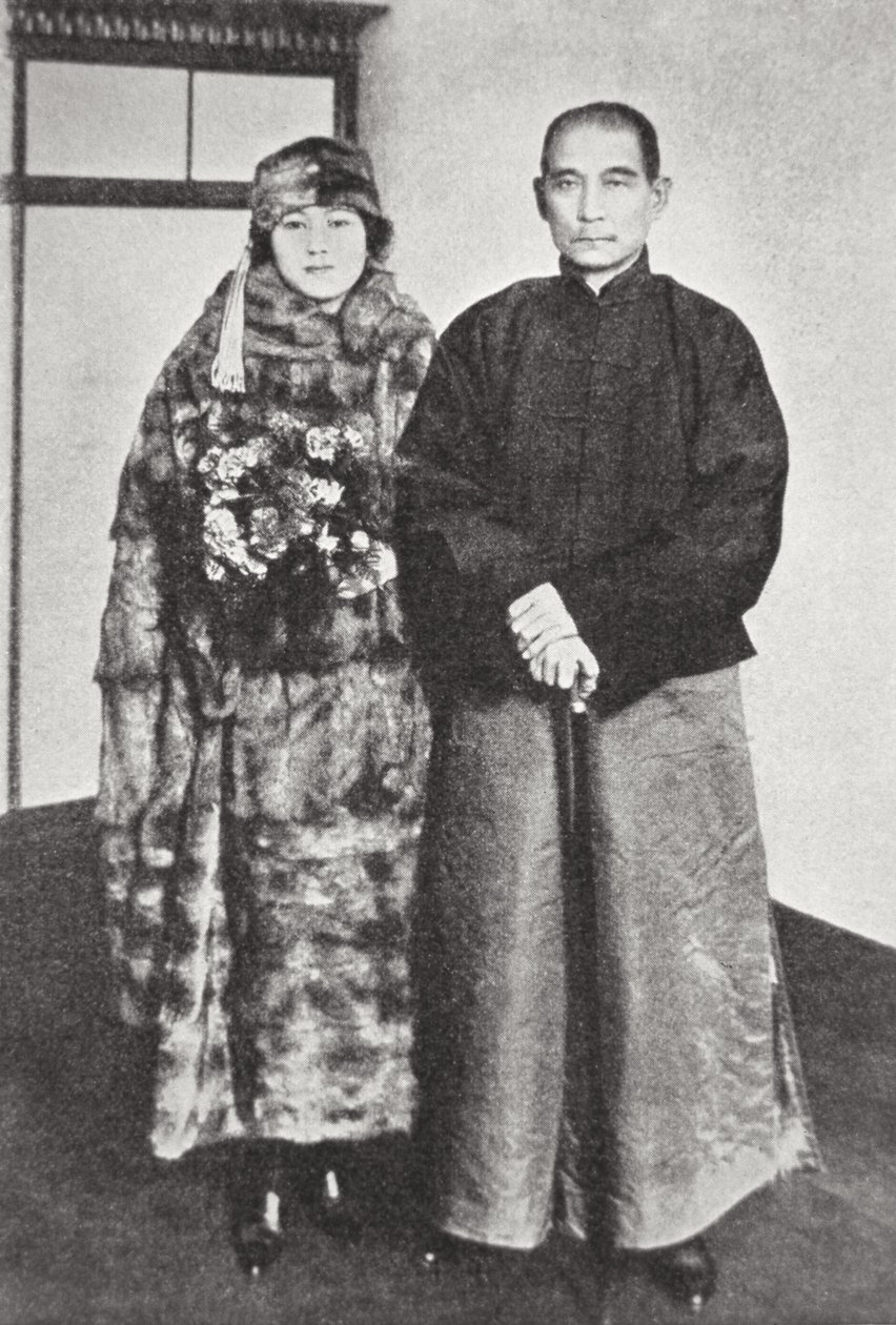 Sun Yat-Sen com sua esposa (foto a p/b) de Photographer German