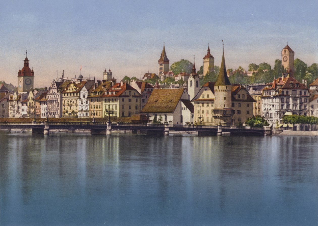 A velha Lucerna, Seebrucke e Musegg (fotografia a cores) de Photographer Swiss