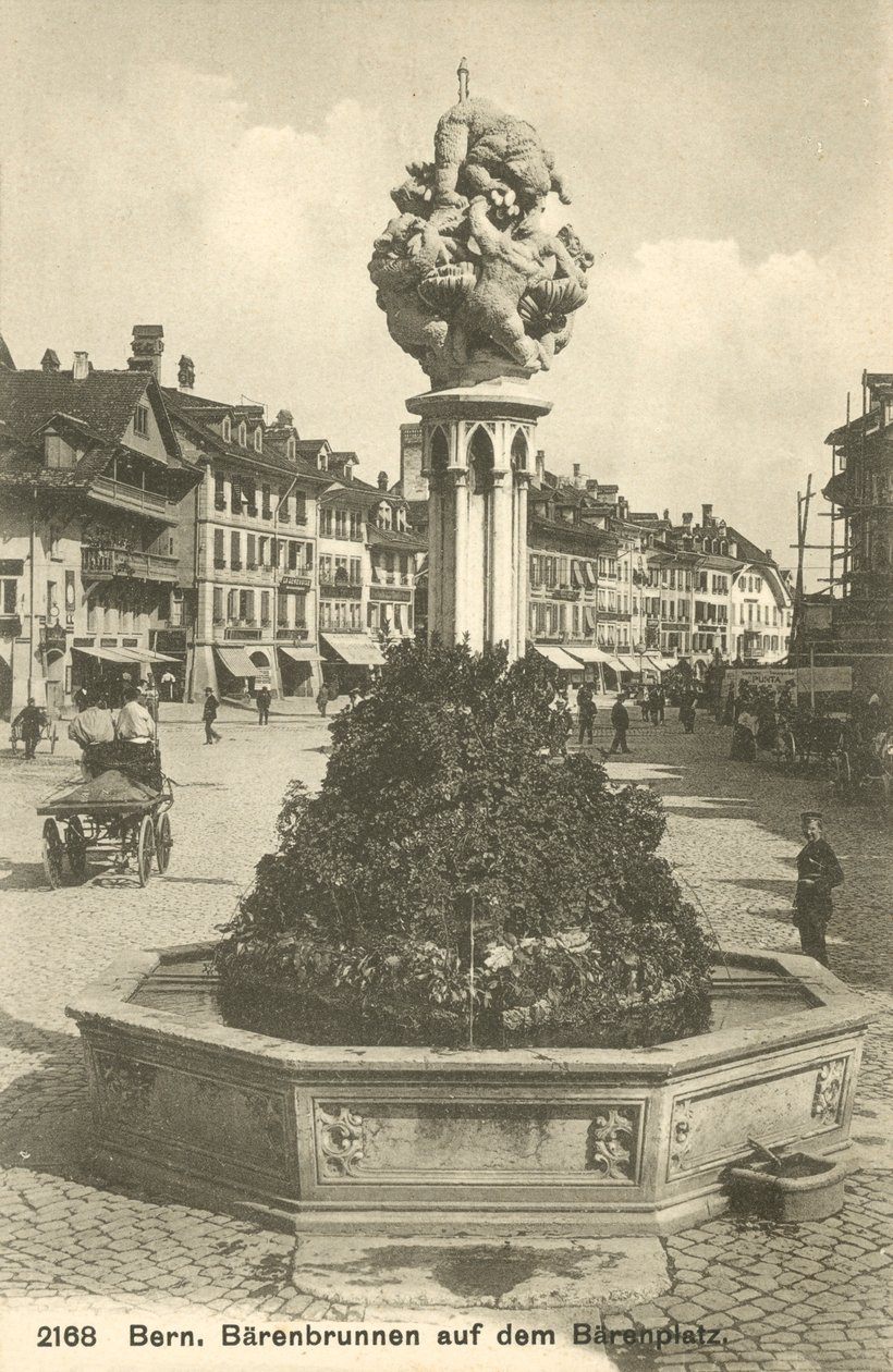 Berna, Suíça, Barenbrunnen Auf Dem Barenplatz (fotografia p/b) de Photographer Swiss