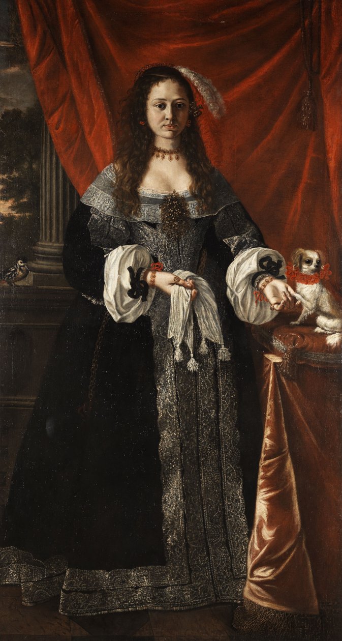 Retrato, de, um, nobre, senhora, com, cachorro cachorro de Pier Francesco Cittadini