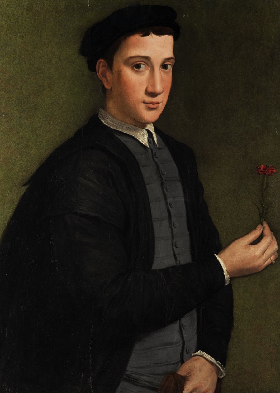 Homem jovem, com, um, cravo de Pier Francesco Foschi