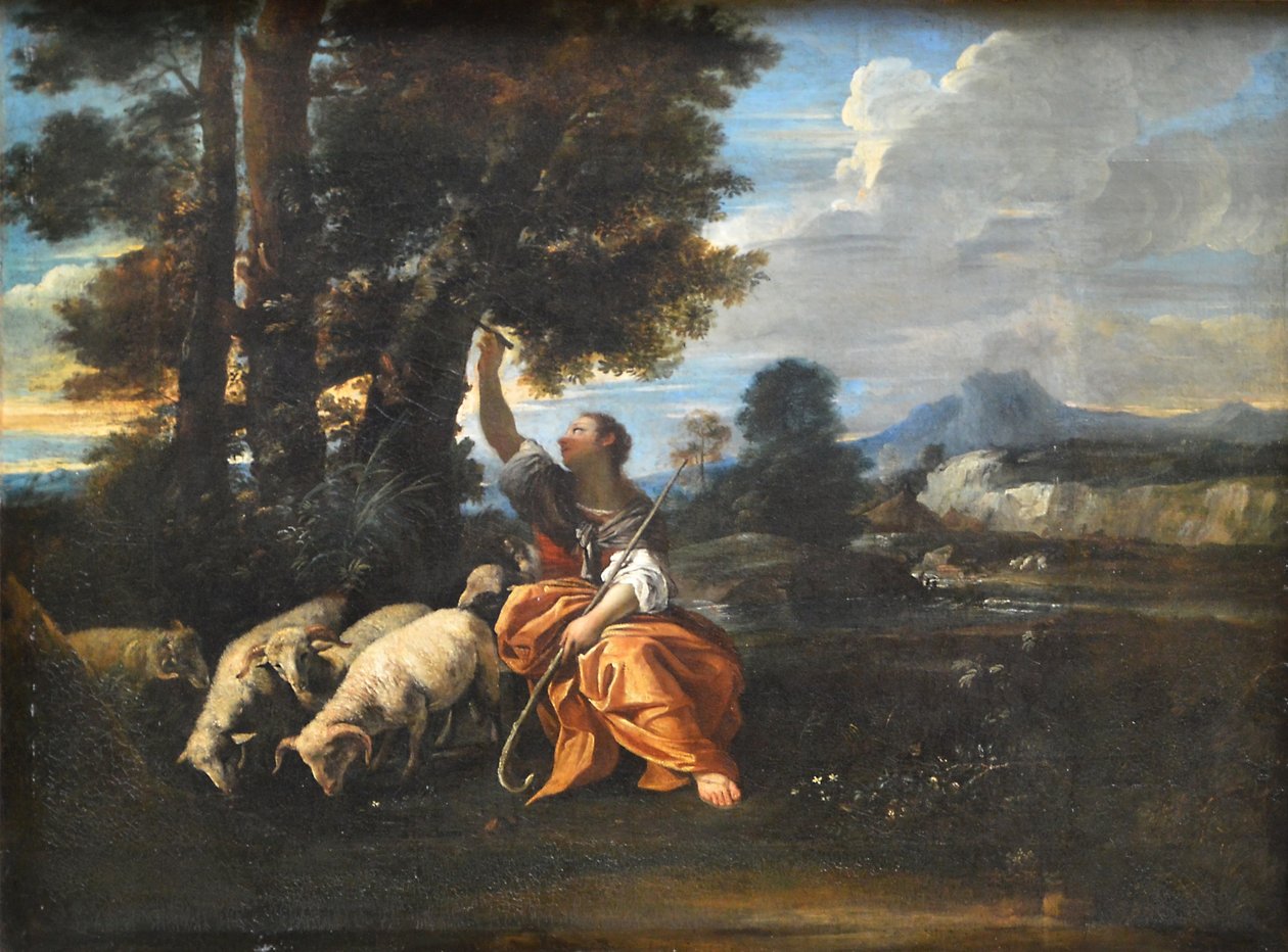 Herminie grava em uma árvore o nome de Tancrède de Pier Francesco Mola