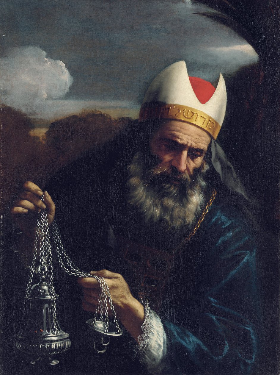 Aaron, Sumo Sacerdote dos Israelitas, segurando um incensário de Pier Francesco Mola