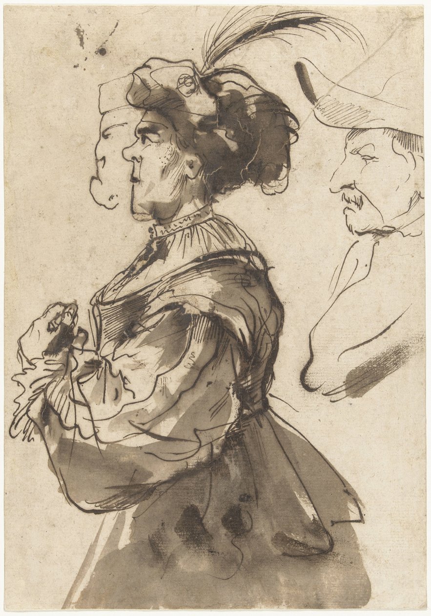 Caricatura de uma mulher idosa, de bonecas de Pier Francesco Mola