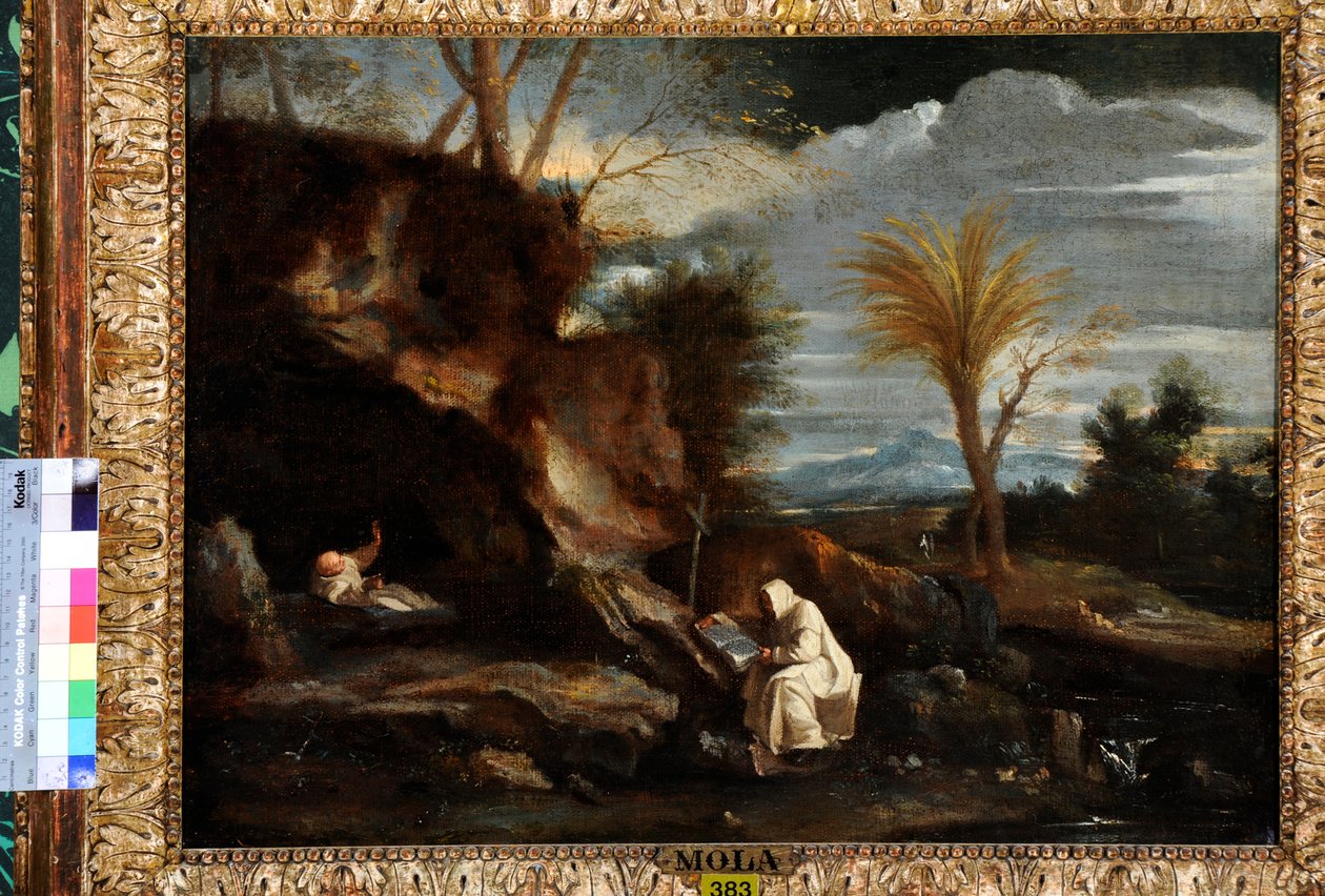 Paisagem com Dois Monges Carthusianos (óleo sobre tela) de Pier Francesco Mola