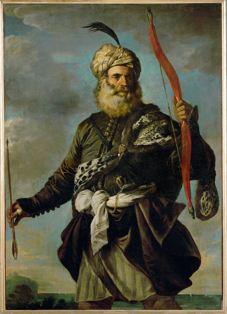 Guerreiro oriental segurando um arco ... de Pier Francesco Mola