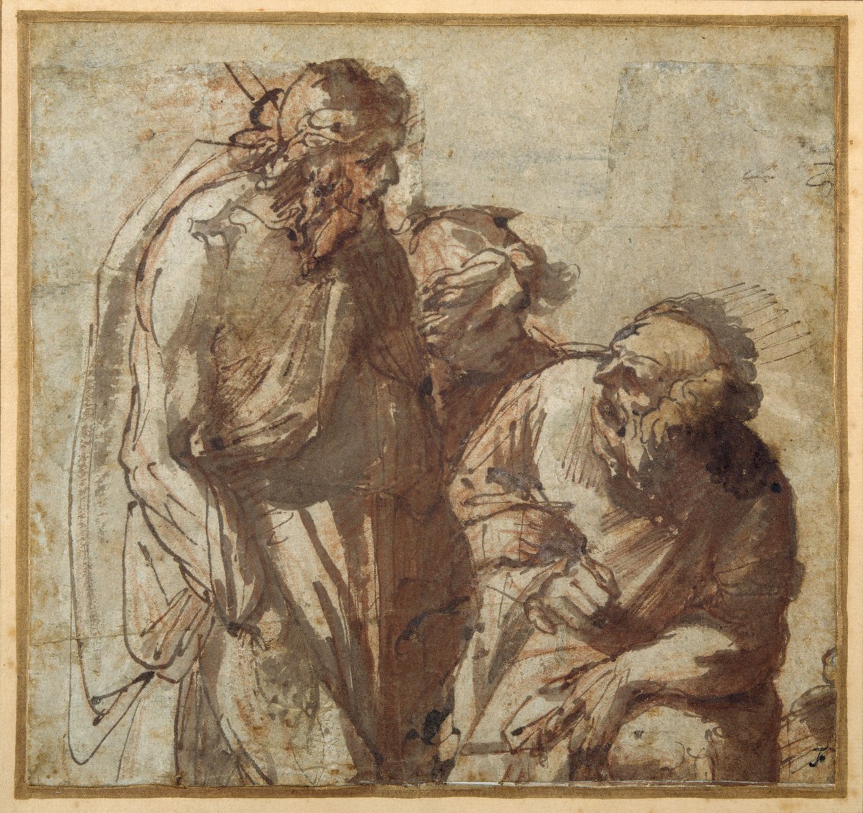 São Pedro nega Cristo (caneta e tinta marrom com lavagem marrom) de Pier Francesco Mola