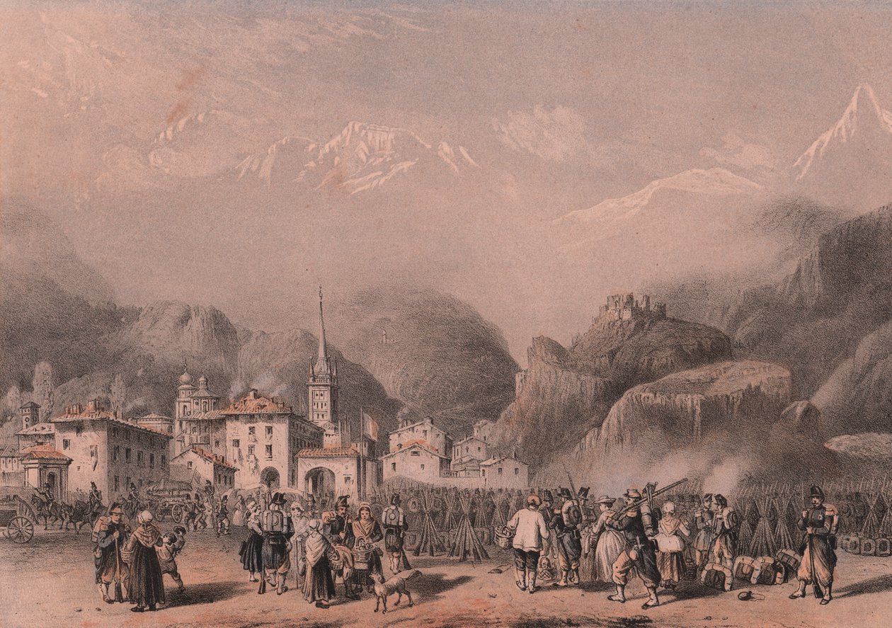 Bivouac das tropas francesas em Susa, Piemonte de Blaise Nicolas Le Sueur