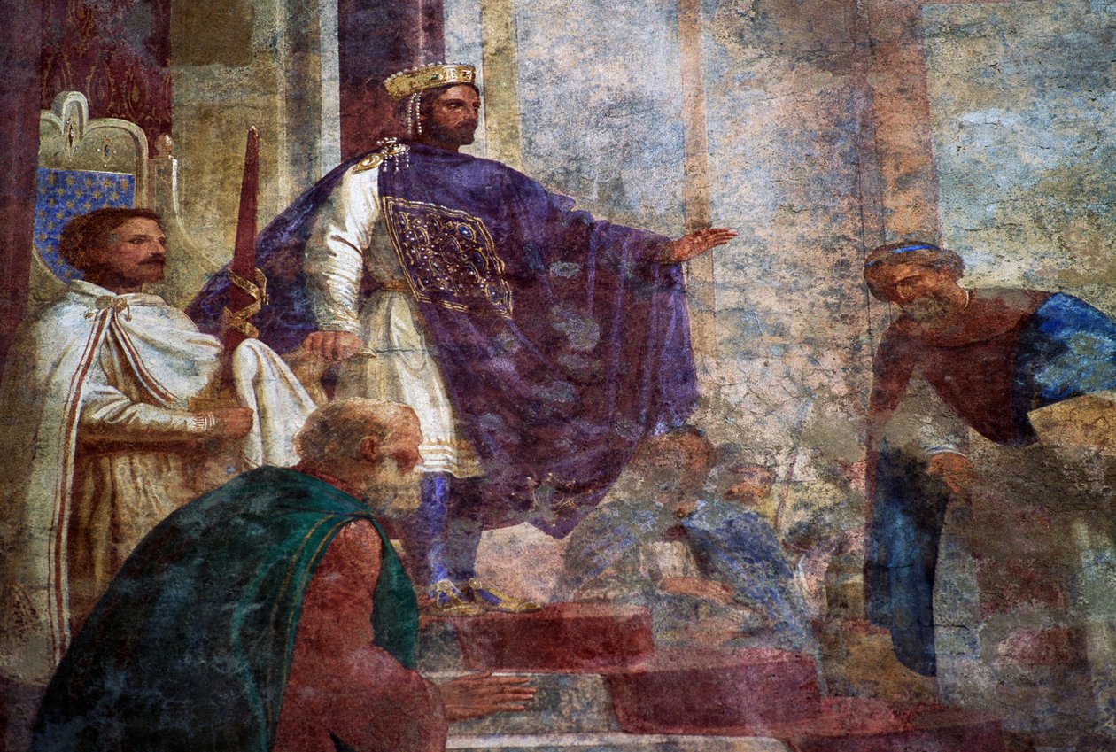 Detalhe dos afrescos na fachada do Palazzo Thiene (século XV), Vicenza (Lista do Património Mundial da UNESCO) de Blaise Nicolas Le Sueur