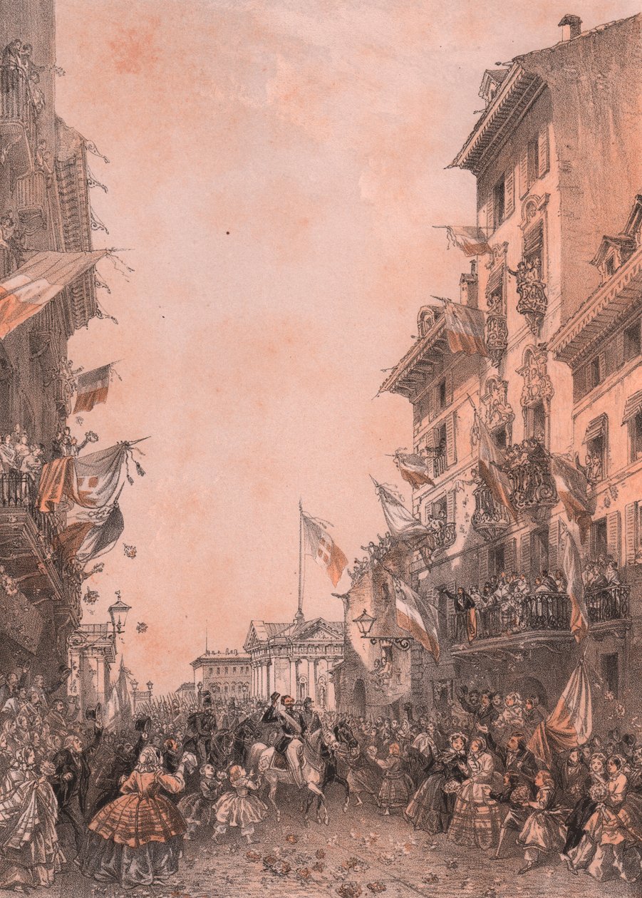 Entrada do Rei Vittorio Emanuele II em Brescia, Lombardia de Blaise Nicolas Le Sueur