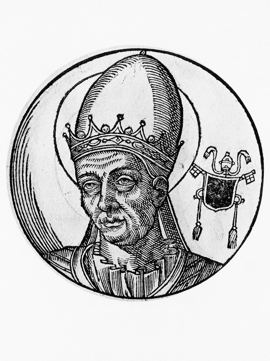 Retrato de Bento I (Benedictus Bonosus, falecido em 579), 62º Papa da Igreja Católica de 575, gravura de Blaise Nicolas Le Sueur