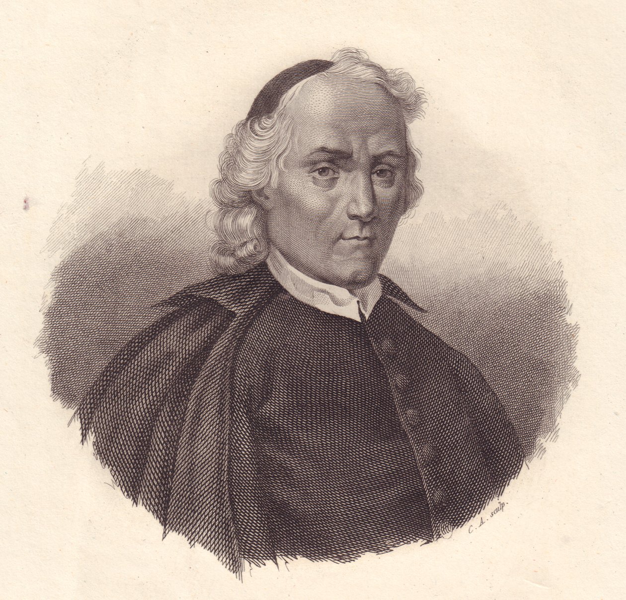 Retrato do presbiteriano e historiador italiano Ludovico Antonio Muratori (1672-1750), gravura em cobre de Blaise Nicolas Le Sueur