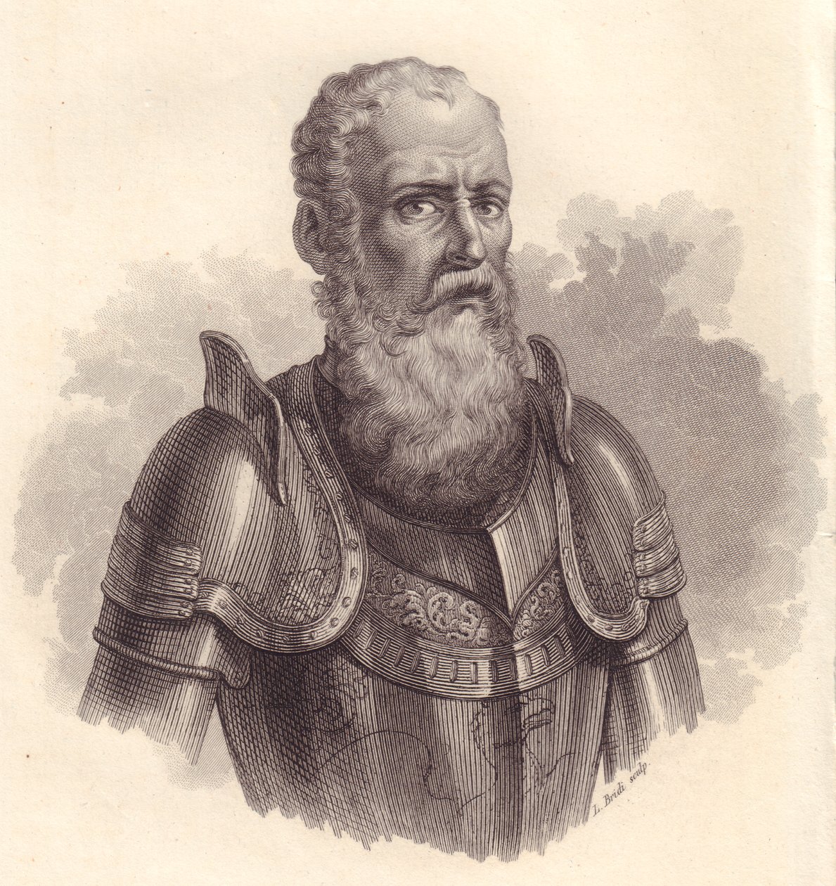 Retrato do líder militar italiano Ezzelino III da Romano ou Ecelino da Romano (1194-1259), gravura em cobre de Blaise Nicolas Le Sueur