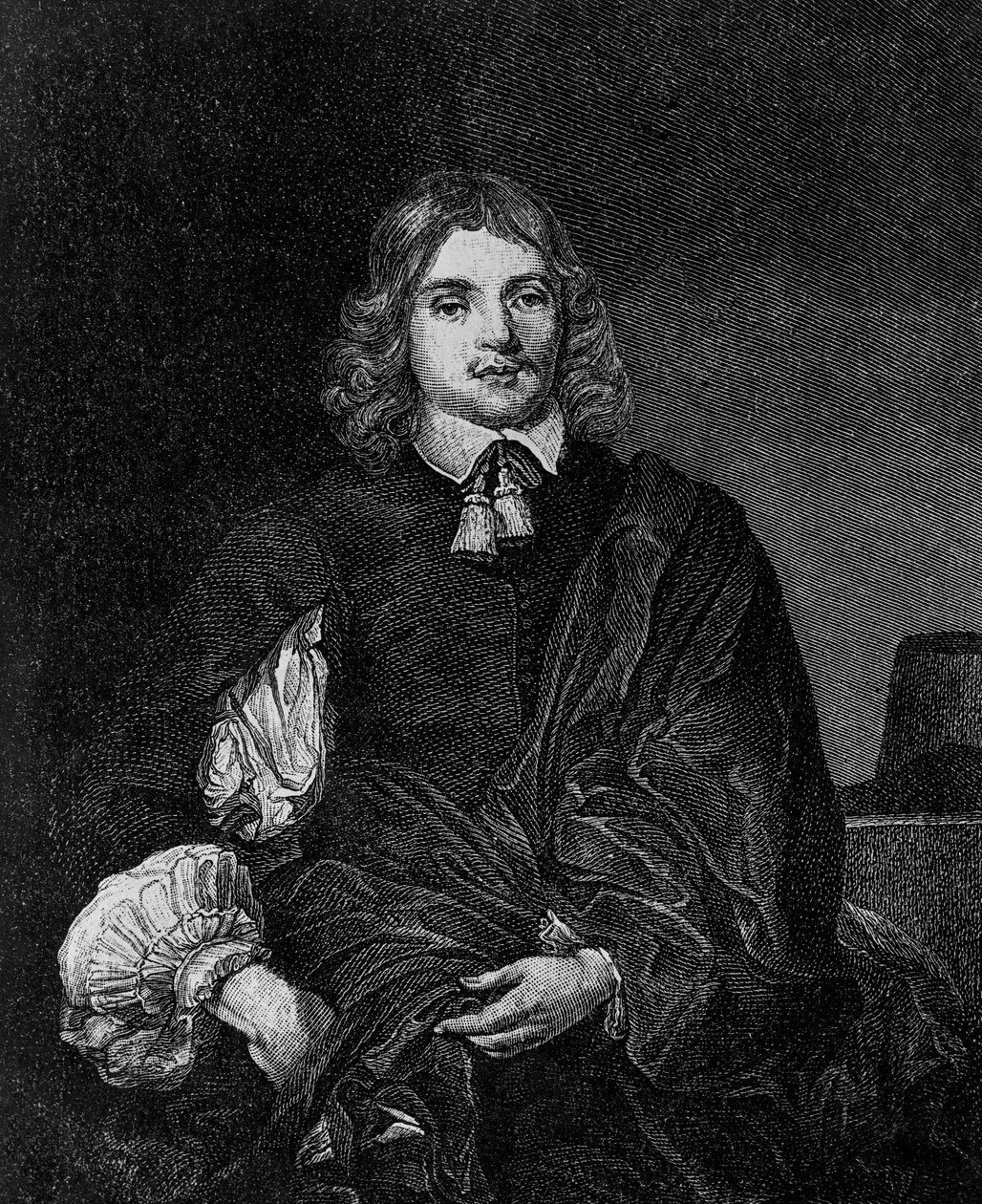 Retrato de Lucius Cary, 2° Visconde Falkland (cerca de 1610-1643), autor, político e soldado inglês que foi Secretário de Estado de 1642 a 1643, gravura de Blaise Nicolas Le Sueur