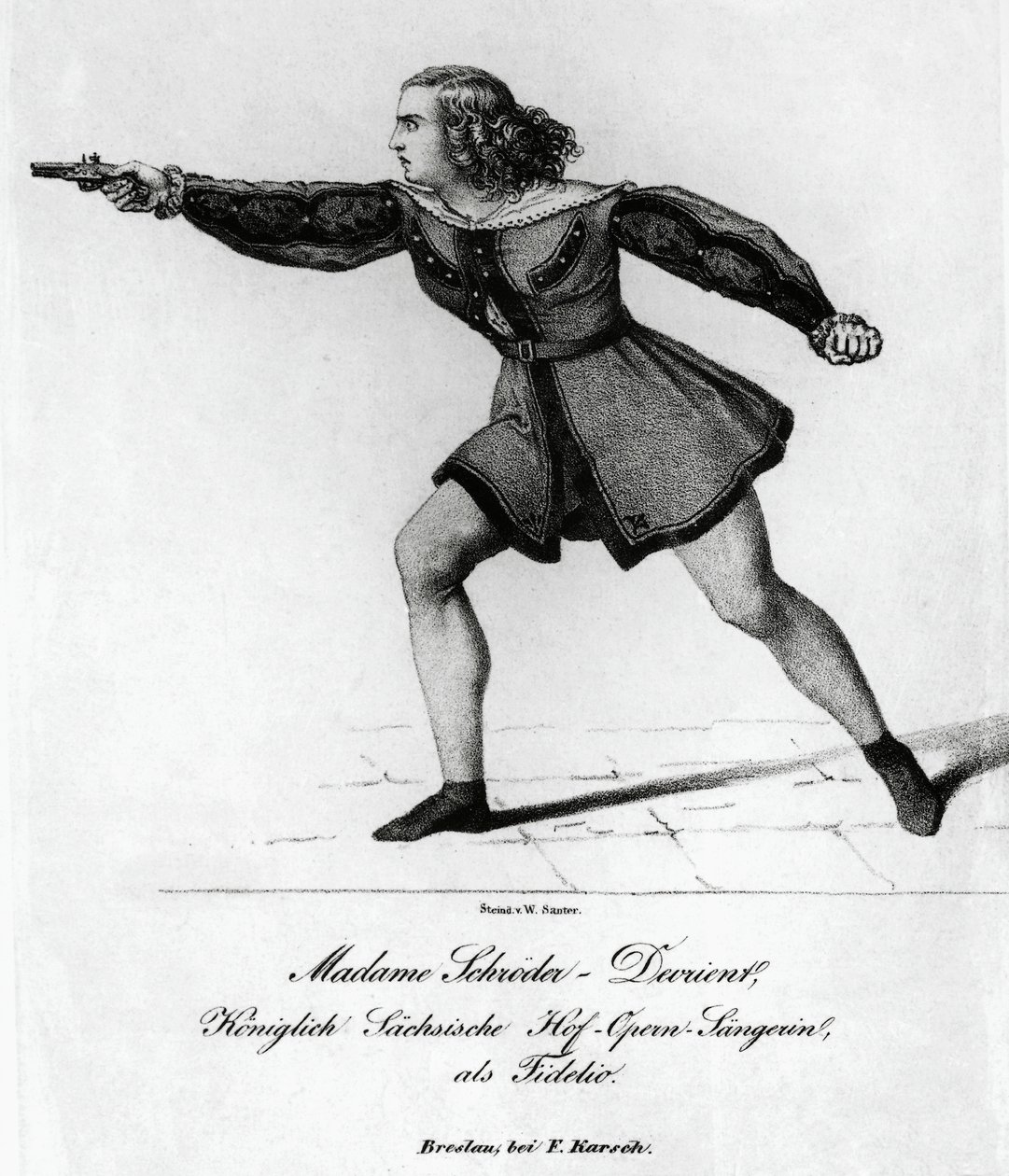 Retrato de Wilhelmine Schroder-Devrient (1804-1860), soprano alemão, em papel de Leonora em Fidelio ou Amor Conjugal, de Ludwig van Beethoven (1770-1827), gravura de Blaise Nicolas Le Sueur