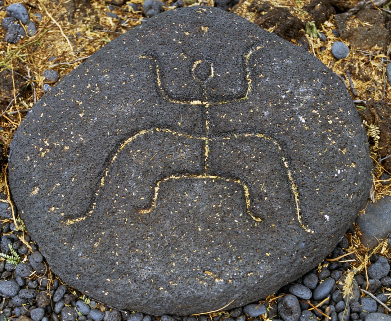Gravura em pedra, Puako Petroglyph Archaeological District, Island of Hawaii, Estados Unidos de Blaise Nicolas Le Sueur