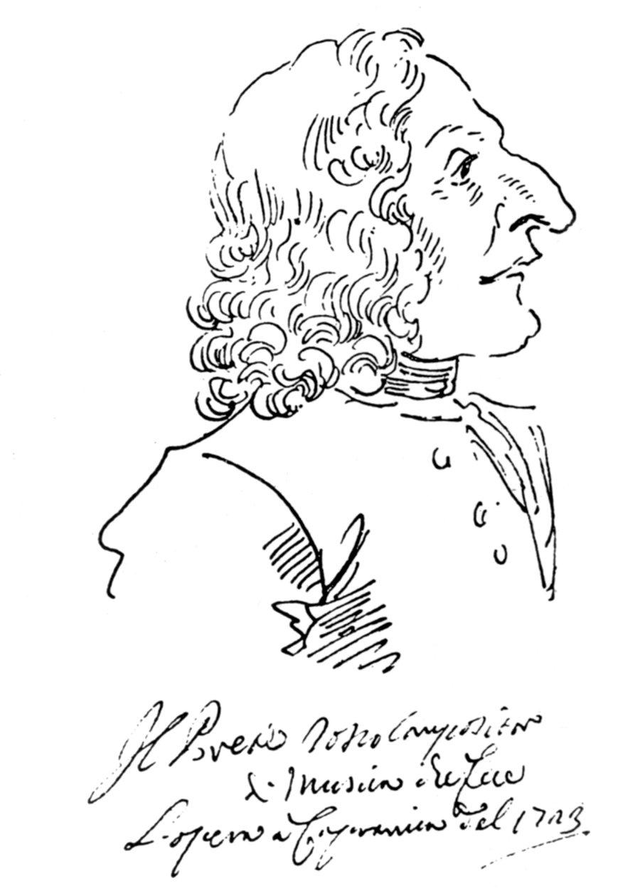 Caricatura do compositor Antonio Vivaldi, 1723 de Pier Leone Ghezzi