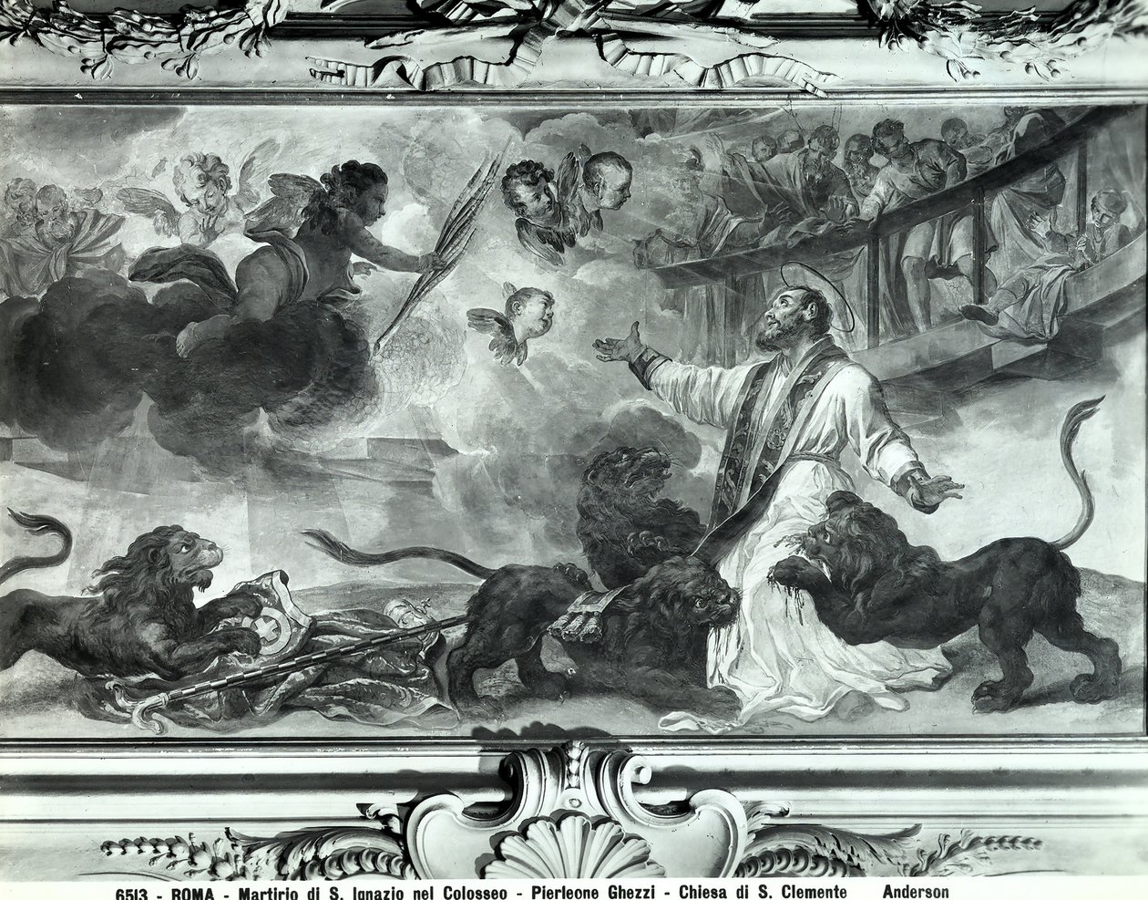 O Martírio de Santo Inácio de Antioquia no Coliseu (fresco) (p/b) de Pier Leone Ghezzi