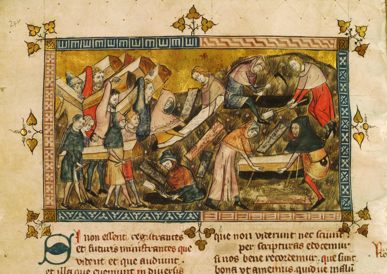 O enterro das vítimas da peste em Tournai, ca 1353. de Pierart dou Tielt