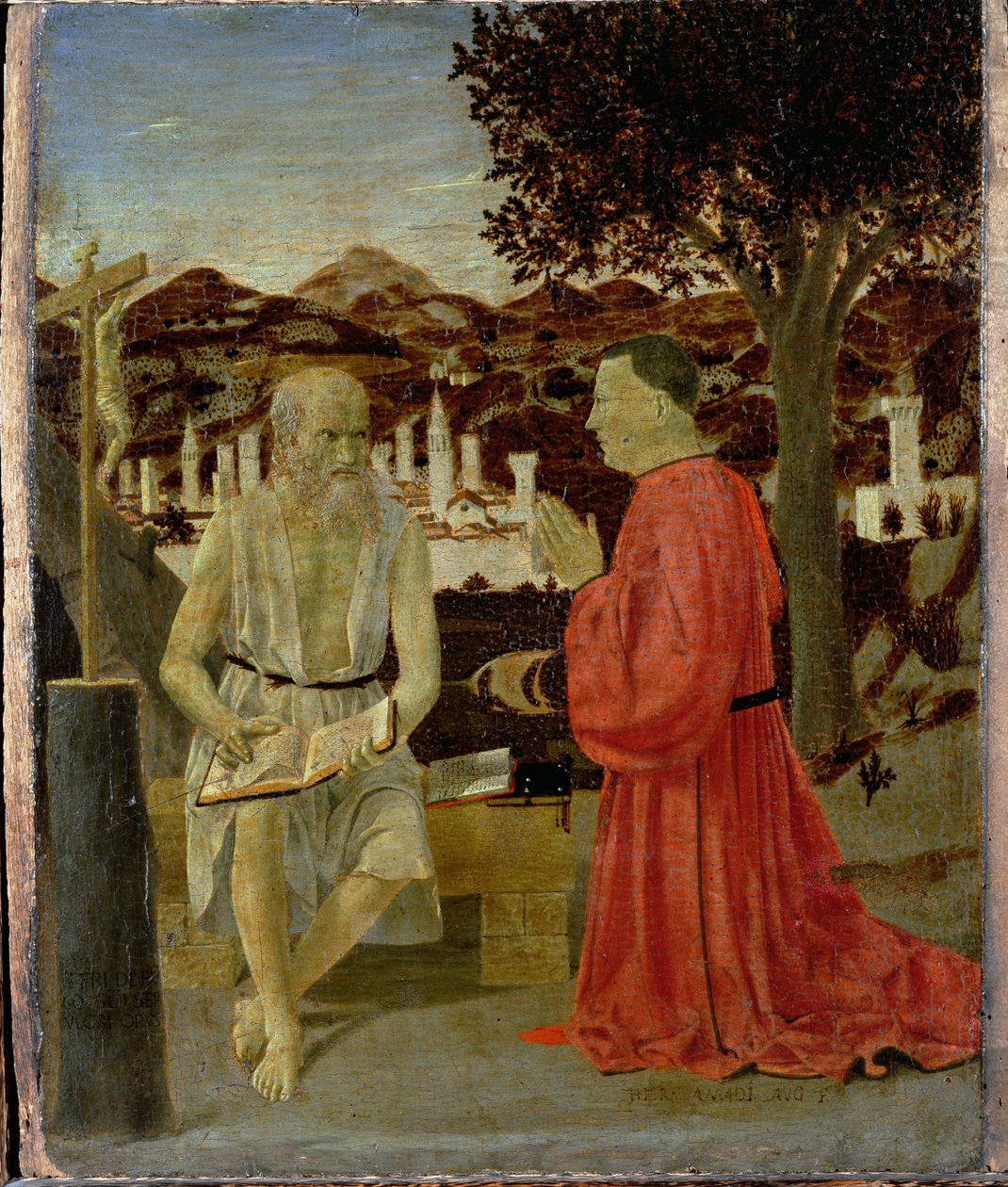 São Jerônimo com um homem ajoelhado em devoção, 1450 de Piero della Francesca